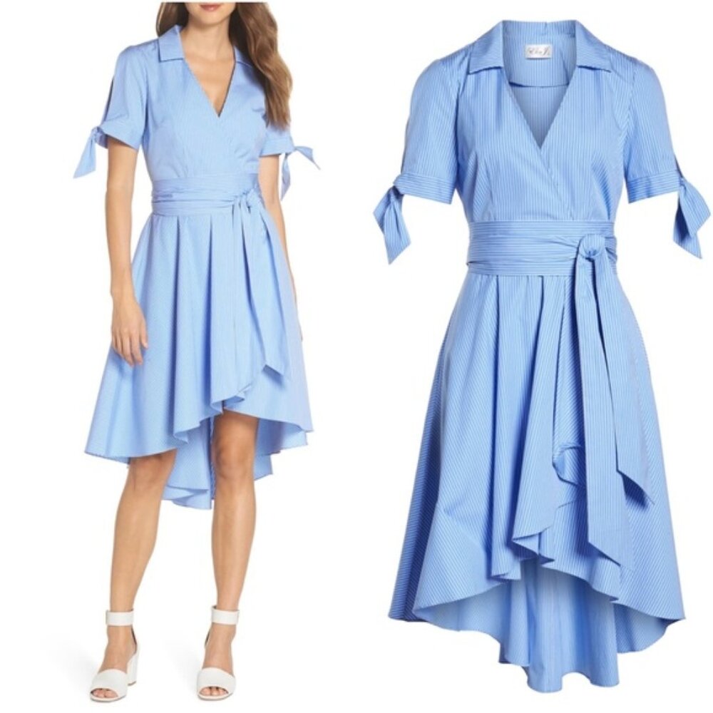 Eliza J Blue Stripe Faux Wrap Shirtdress size 4
